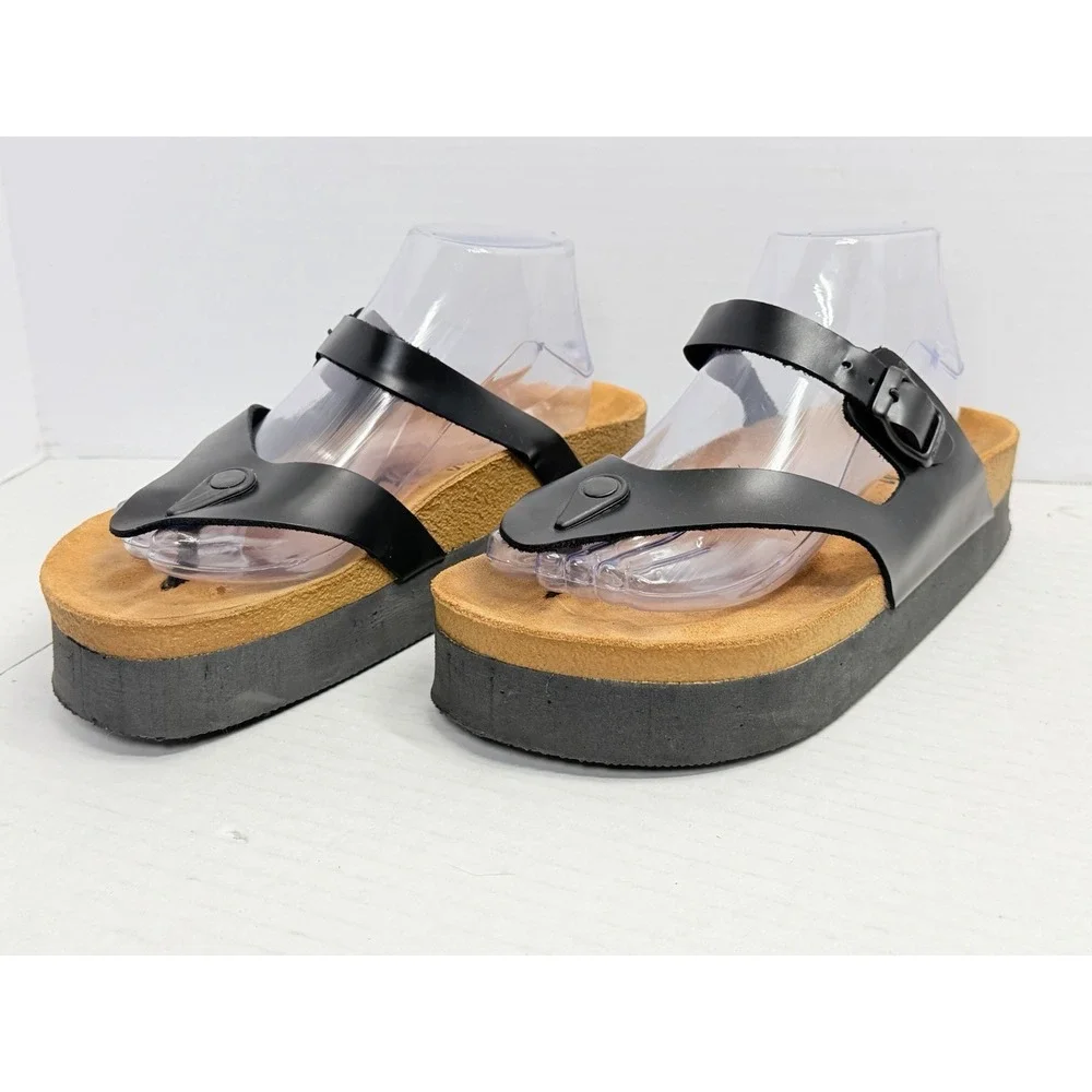 Moosefield Leather Platform Sandals Women's EU 41 US 10-10.5 Black Buckle